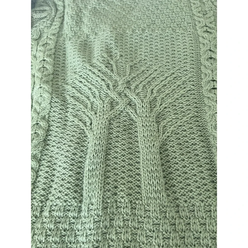 Kilronan Ireland Merino Wool Tree of Life Aran Cardigan Green Cable Knit M
